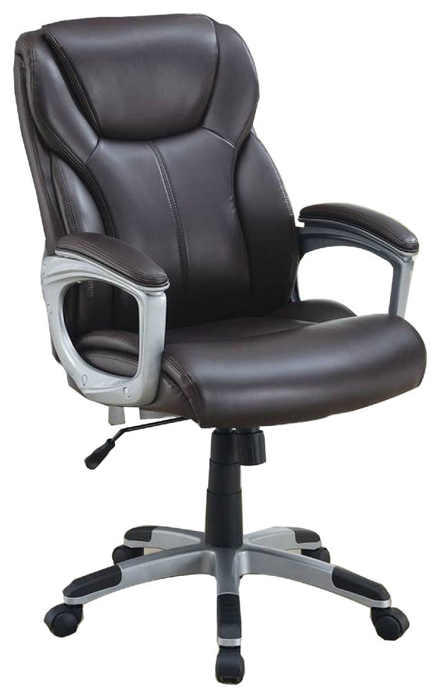 Office Chair with Adjustable Height and Casters, Brown and Silver