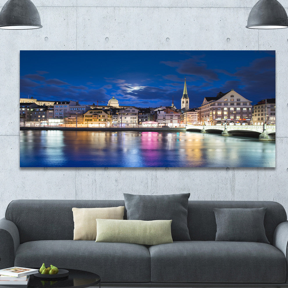 Scenic Panorama of Old Town, Large landscape Canvas Art Print, 60"x28"