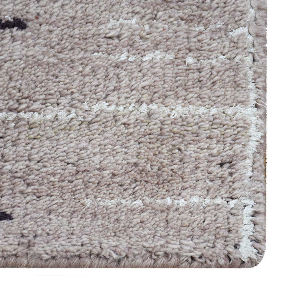 Hand Knotted Wool Area Rug Abstract Brown White