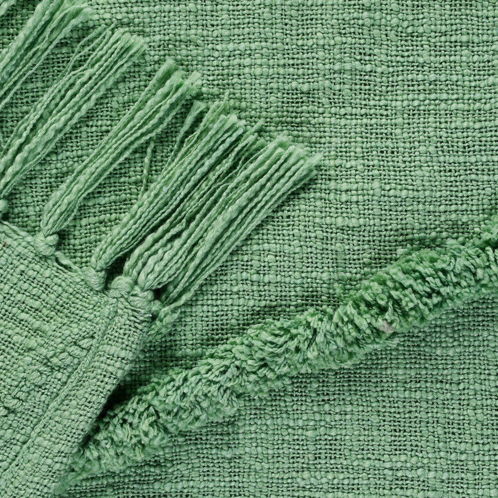 Bohemian Basics Decorative Diamond Tufted Cotton Throw Blanket, Light Green