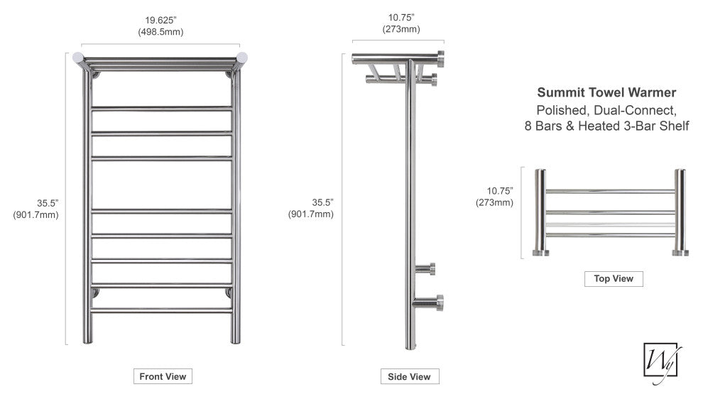 8 Bars Summit Towel Warmer, Dual Connection, Polished