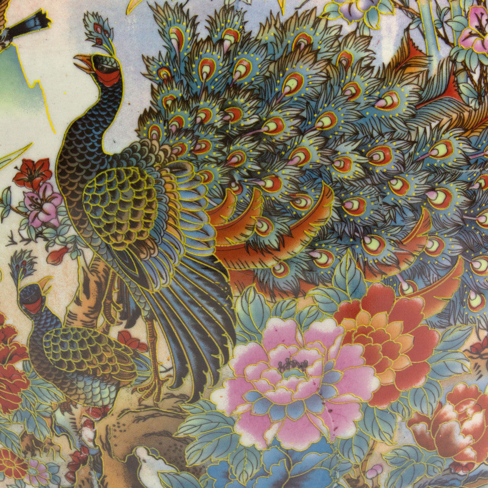 14" Satsuma Garden and Peacock Porcelain Fishbowl