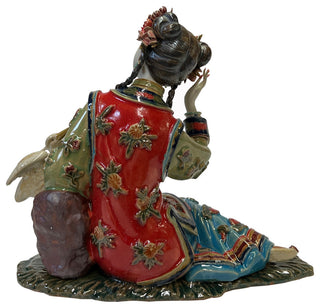 Chinese Oriental Porcelain Qing Style Dressing Cranes Bird Lady Figure Hws3087