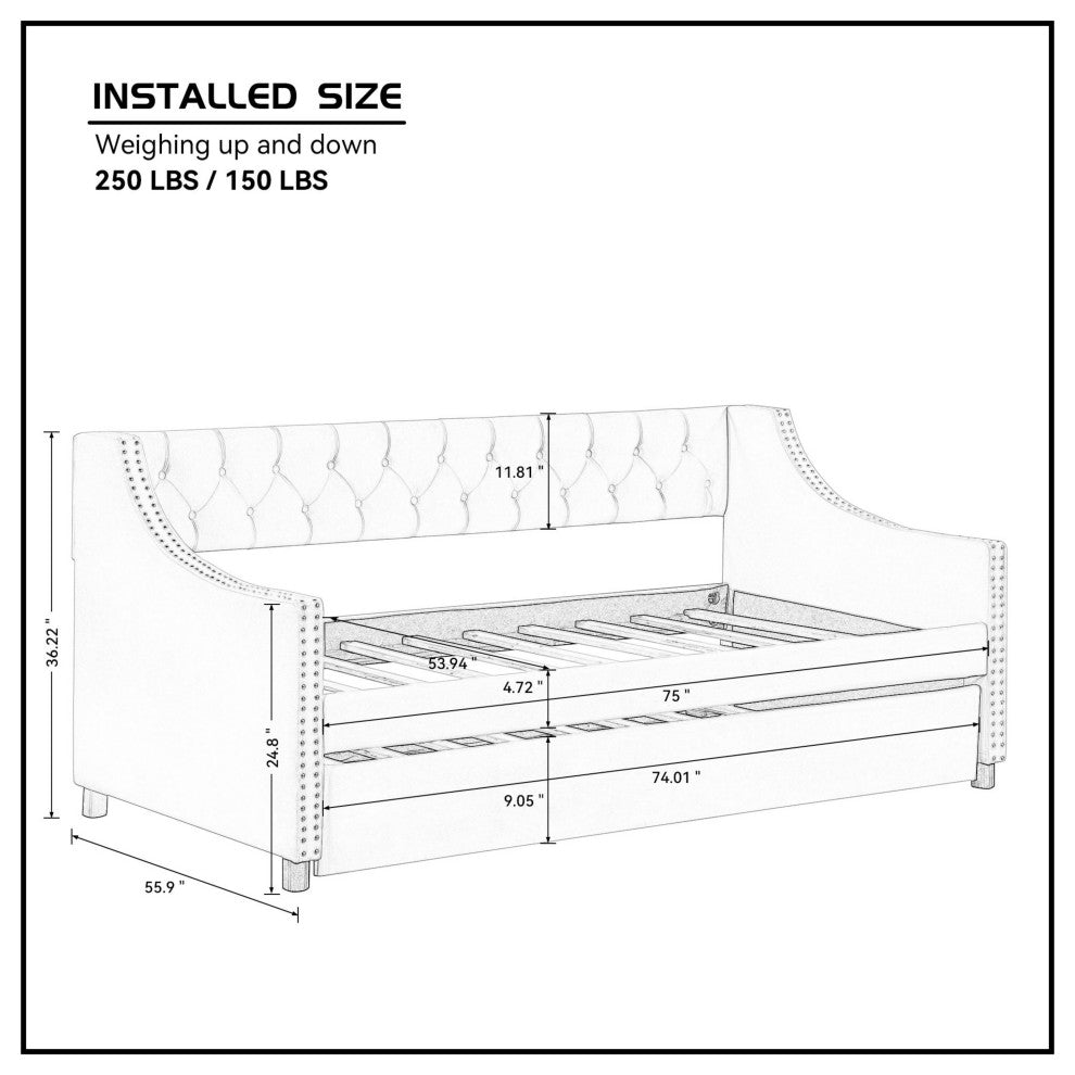 Gewnee Daybed with Trundle Upholstered Tufted Sofa Be