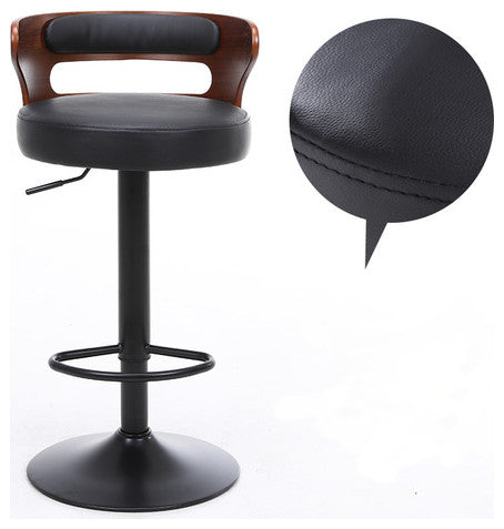 Minimalistic Black Leg Leather Bar Chair, Black, Dark Wood Backrest
