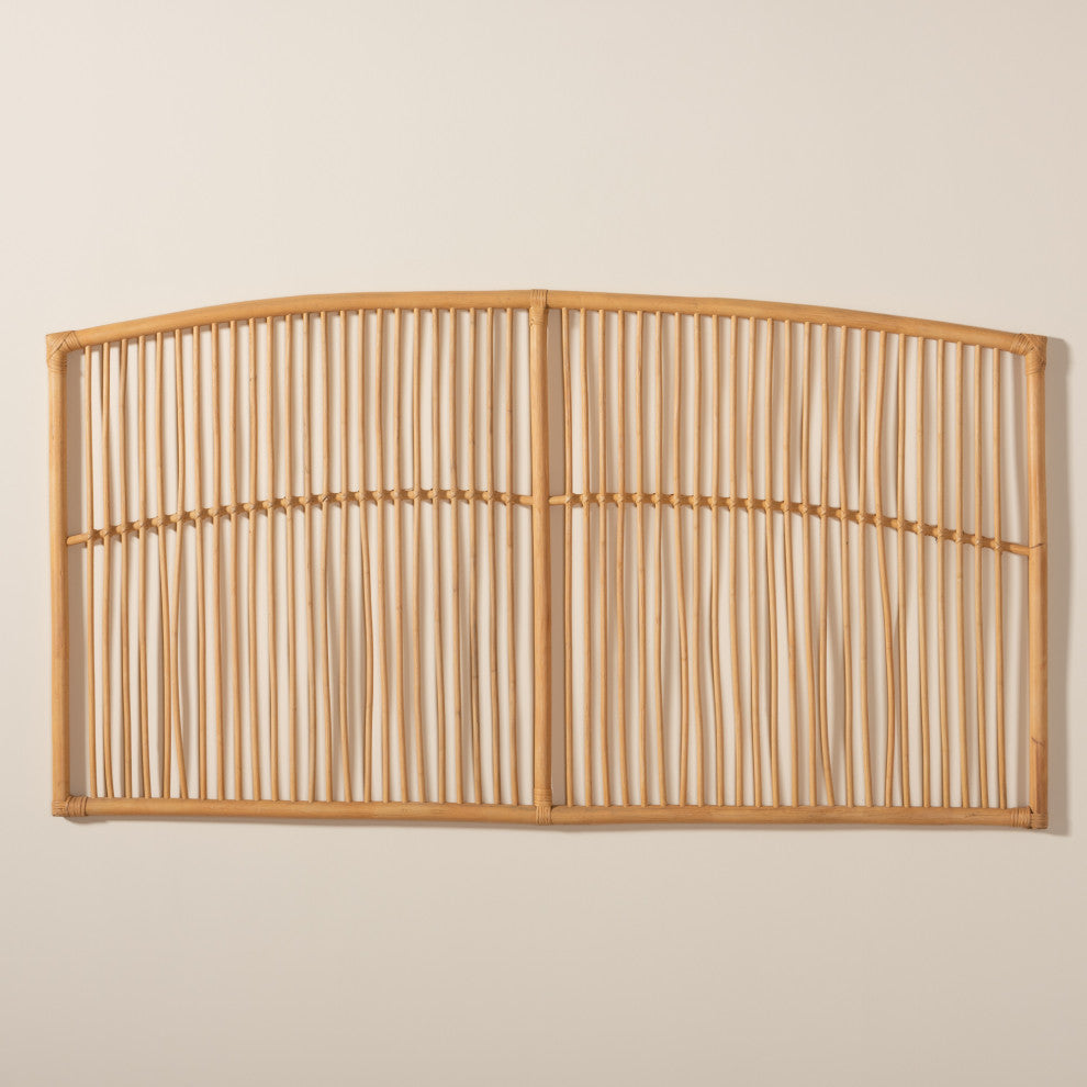 Malvina Modern Bohemian Natural Brown Rattan Queen Size Wall-mount Headboard