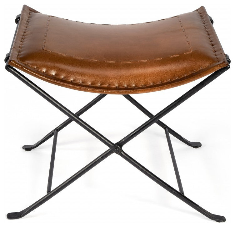 Foldable Brown Leather Stool