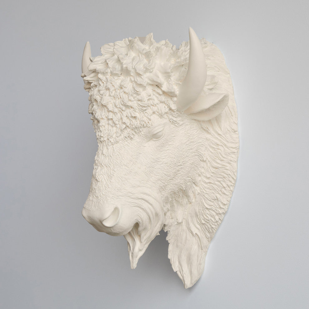 Faux Taxidermy Bison Head Wall Mount, Ivory