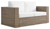 Modway Convene Outdoor Synthetic Rattan Loveseat in Cappuccino/White