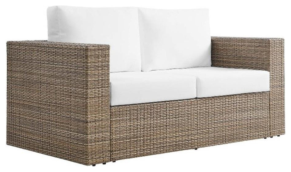 Modway Convene Outdoor Synthetic Rattan Loveseat in Cappuccino/White