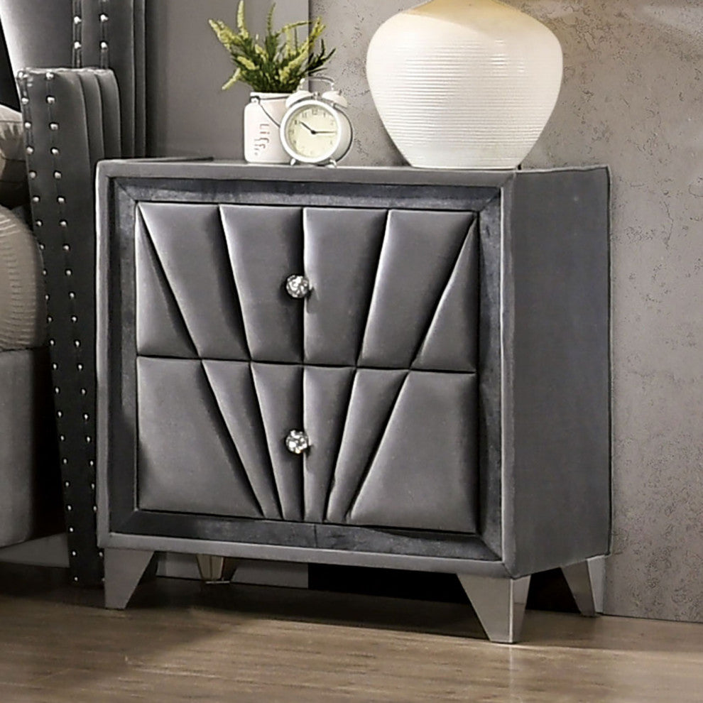 Fabric and Wood Nightstand with 2 Drawers, Gray