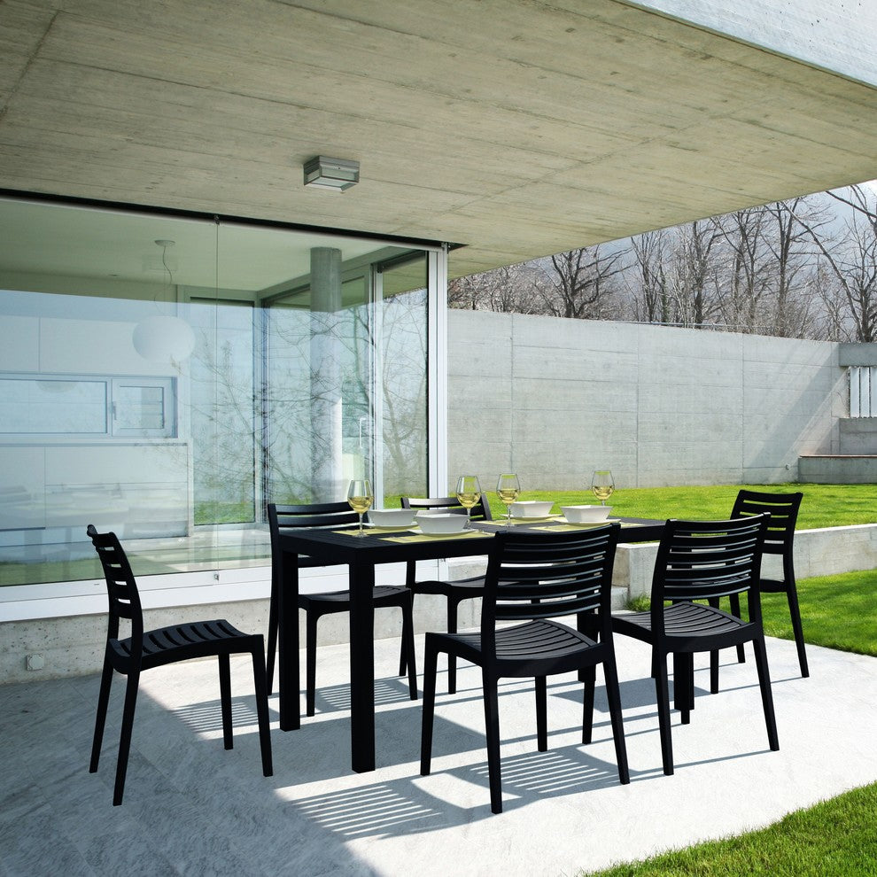 Ares Resin Rectangle Dining Set With 6 Chairs, Black