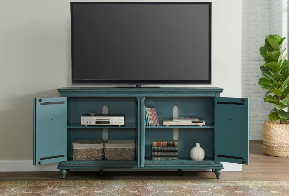 Garden District Solid Wood TV Stand, Rustic Turquoise