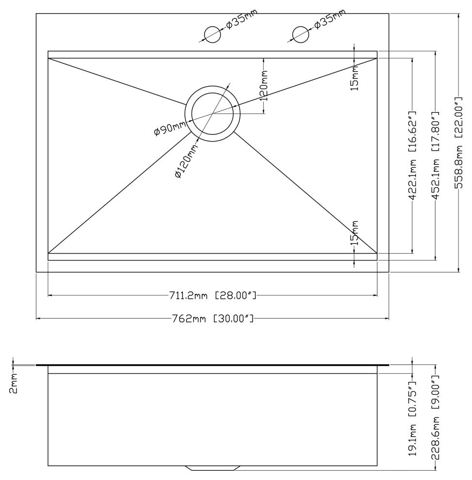Workstation Drop-In 16 Gauge Stainless Steel Single Bowl Kitchen Sink, 30x22x10 in