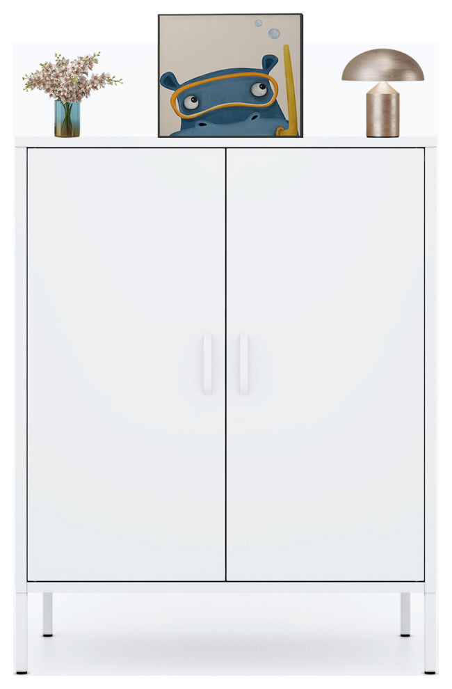 Storage Cabinet Metal Locker With Adjustable Shelves White