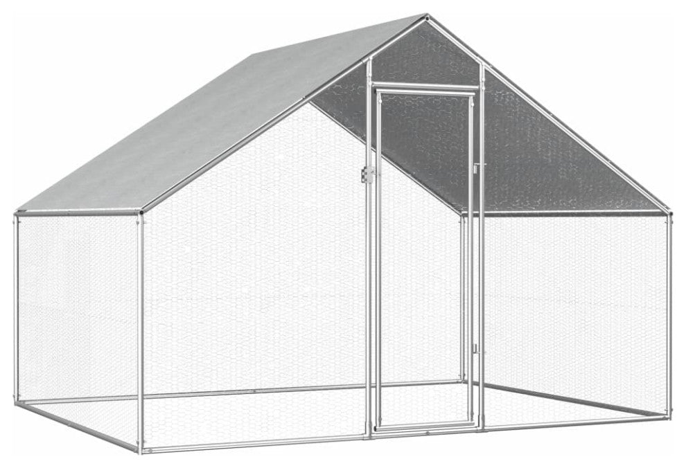 vidaXL Chicken Cage Walk-in Chicken Coop Pen Poultry Cage Galvanized Steel