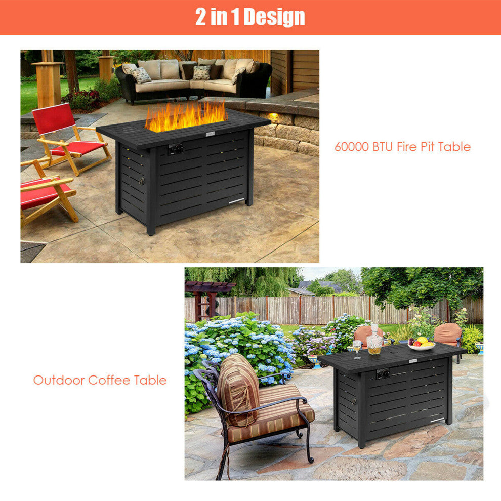 Costway 42'' Rectangular Propane Gas Fire Pit 60,000 Btu Heater Outdoo