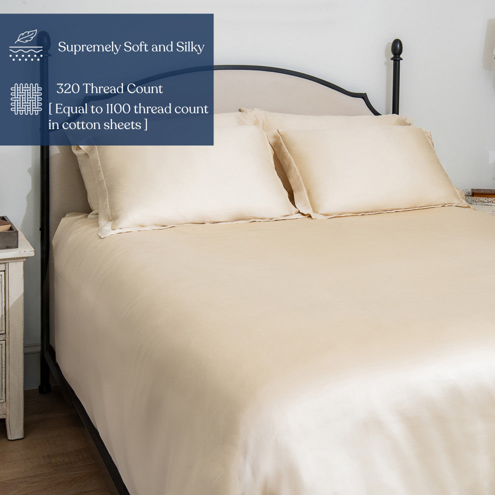 Delara 100% Eucalyptus Lyocell Tencel Fitted Sheet Set, Smooth, Fog, Cal King, 72"x84"