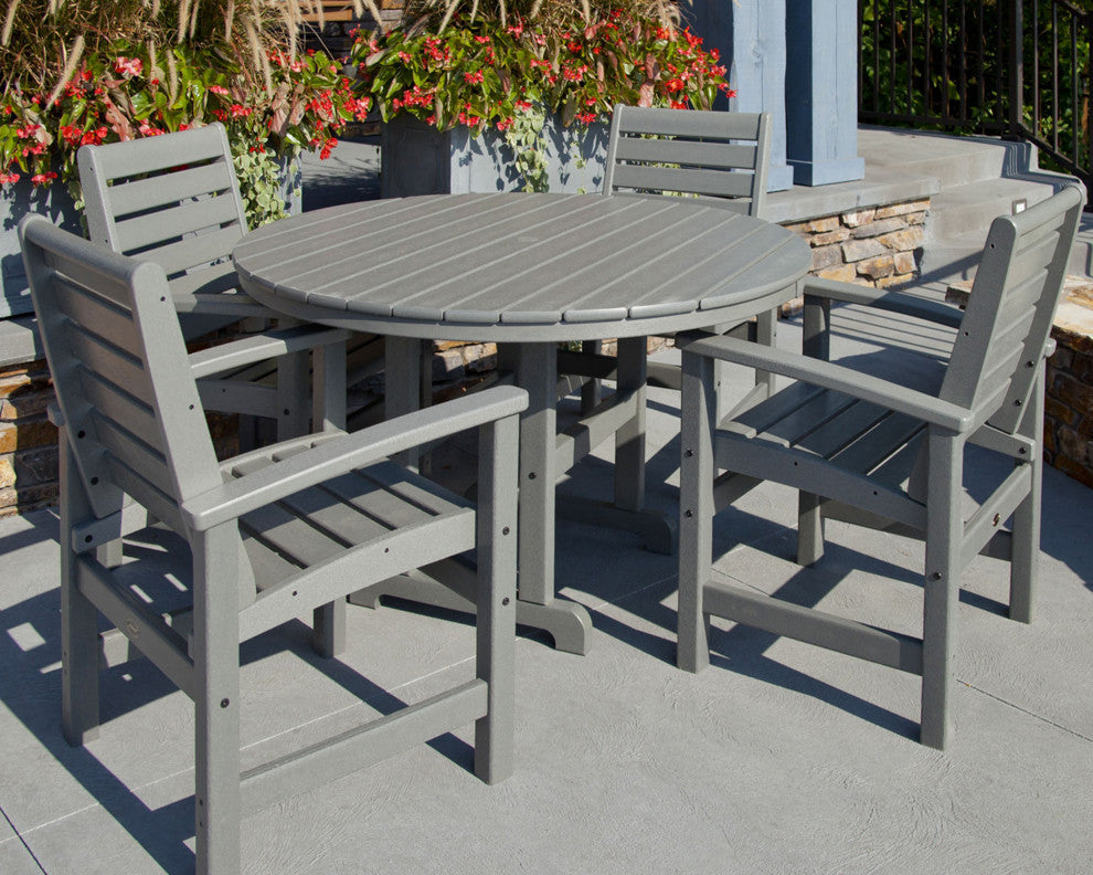 Polywood Signature 5-Piece Round Farmhouse Dining Set, White