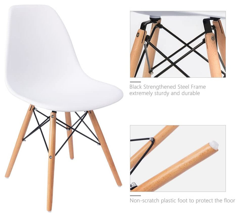 Mid Century Modern Dining Chair for Kitchen, Dining, Living Room Set of 4, White