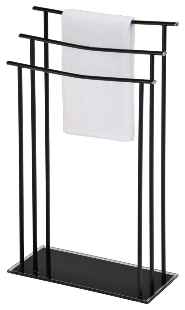 Freeport Triple Free Standing Modern Bathroom Towel Rack Stand, Black Metal