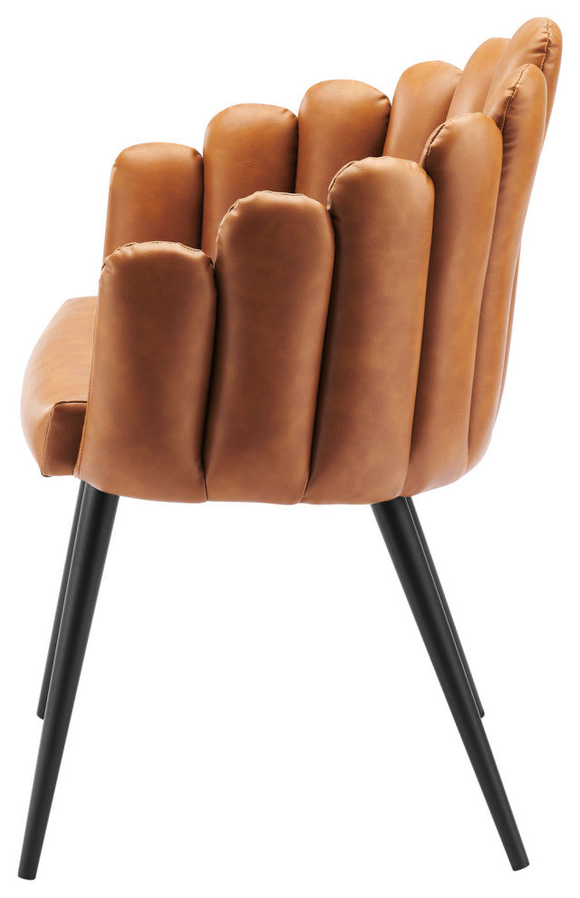 Dining Chair, Set of 2, Tan Black, Vegan Leather, Modern, Bistro Hospitality