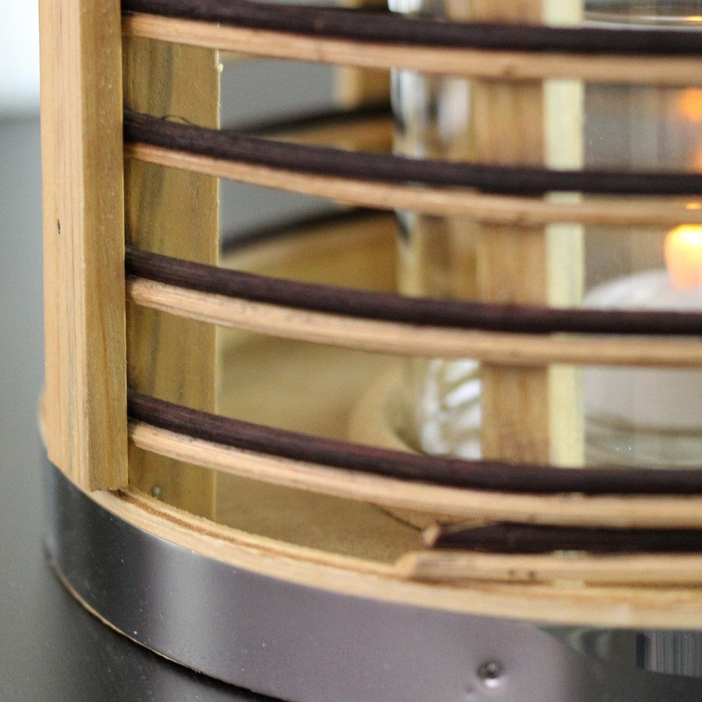 11.5" Rustic Chic Cylinderical Rattan Candle Holder Lantern