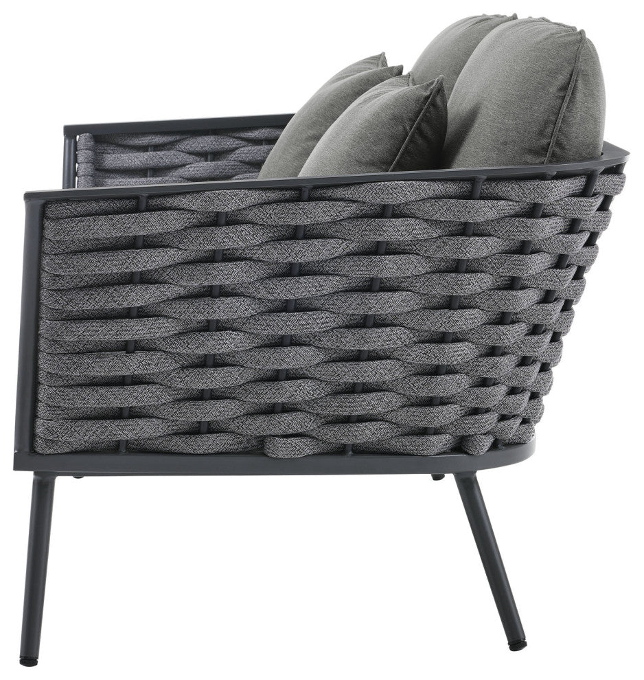 Lounge Sectional Sofa Chair Table Set, Aluminum, Modern, Outdoor, Gray