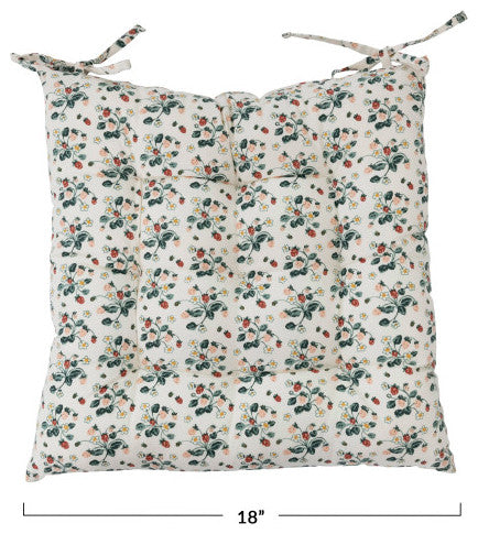 Cotton Printed Chair Cushion With Strawberry Floral Pattern