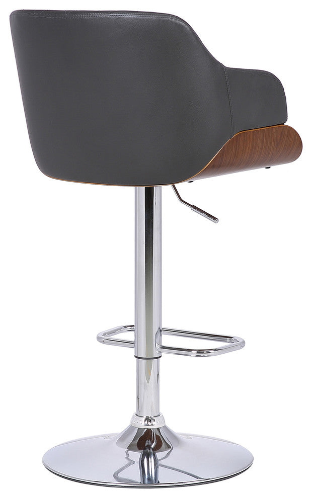 Toby Contemporary Adjustable Barstool, Chrome Finish With Gray Faux Leather