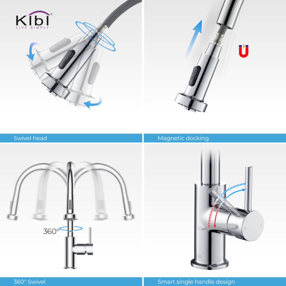 Casa Single Handle Pull Down Faucet, Chrome, W/ Soap Dispenser
