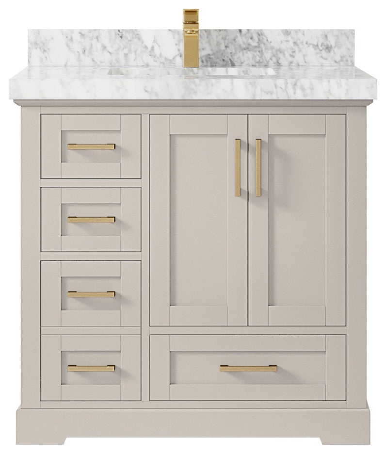 Boston 36" Center Sink Bath Vanity in Fine Grain 2" Carrara Marble