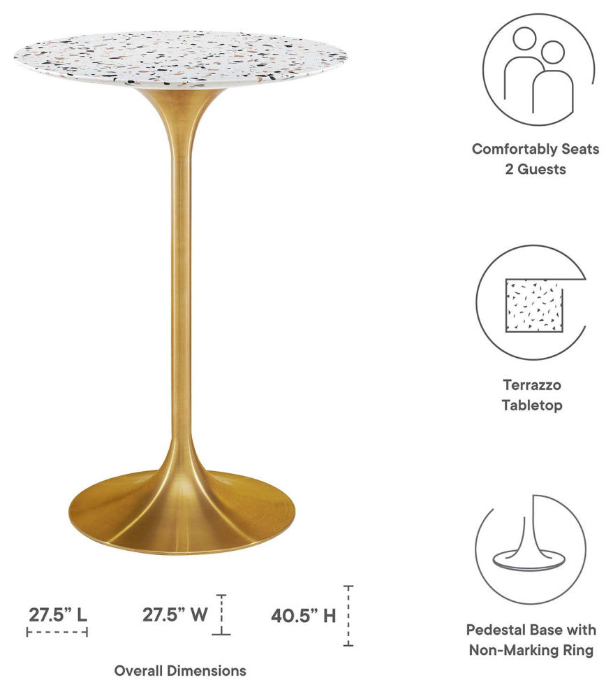 28" Bar Table, Round, White Gold, Metal, Modern, Bar Pub Bistro Hospitality