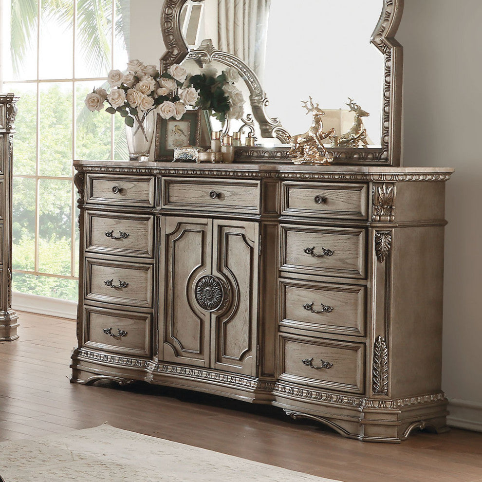 ACME Northville Dresser with Wooden Top, Antique Champagne