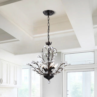 Cathy 4-light Antique Copper Crystal Leaves Chandelier