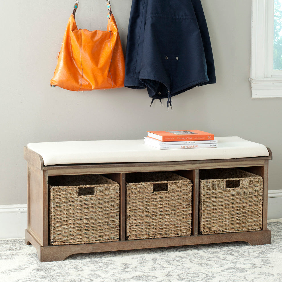 Safavieh Lonan Wicker Storage Bench, Gray Wash