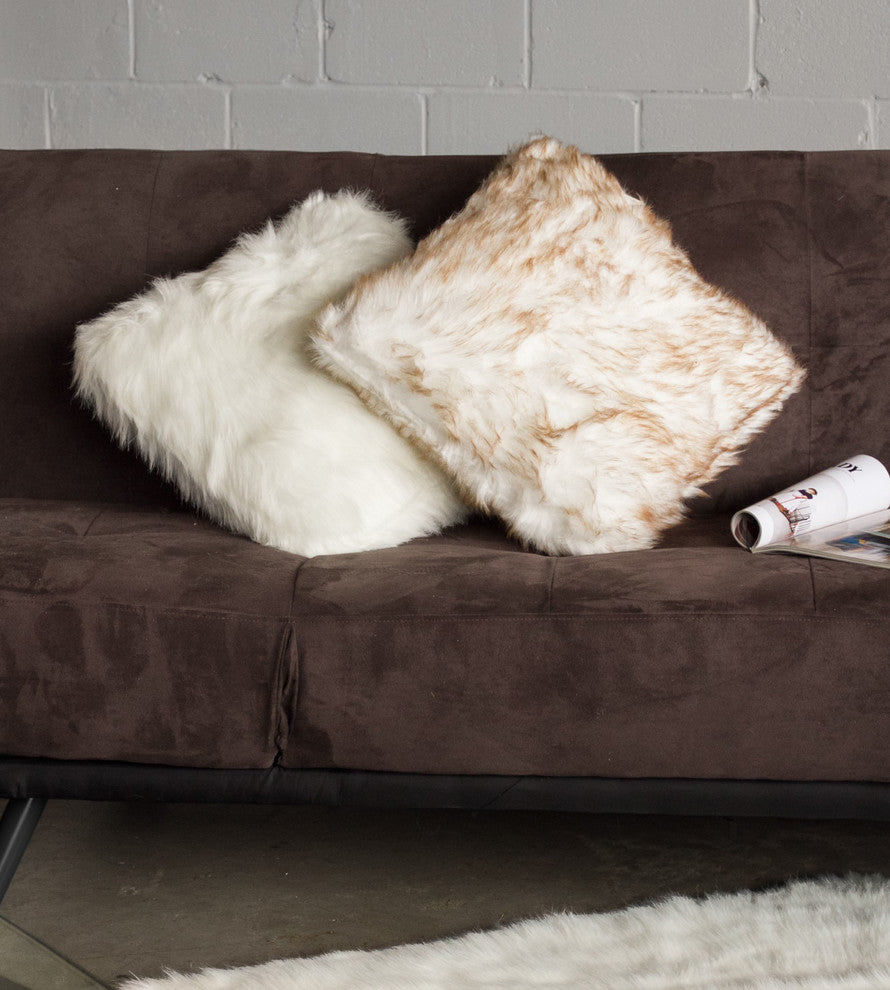Belton Faux Fur Pillows, Set of 2, Gradient Tan, 18"x18"