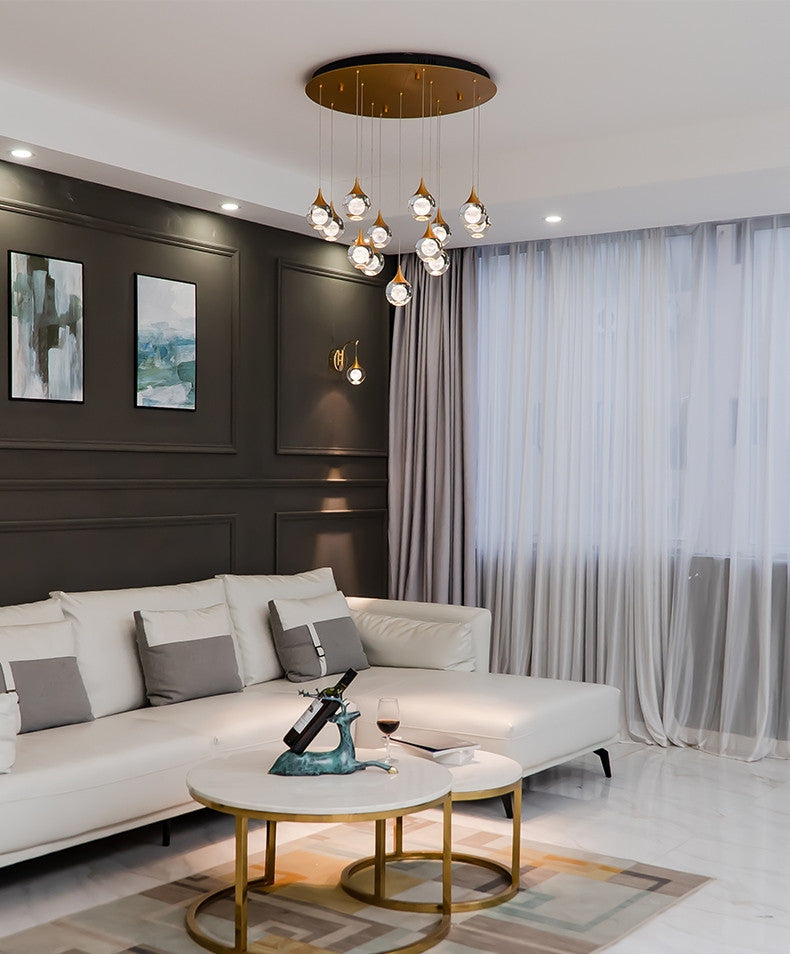 MIRODEMIÂ® Pigna | Modern Crystal LED Chandelier with Hanging Balls, 6 Lights