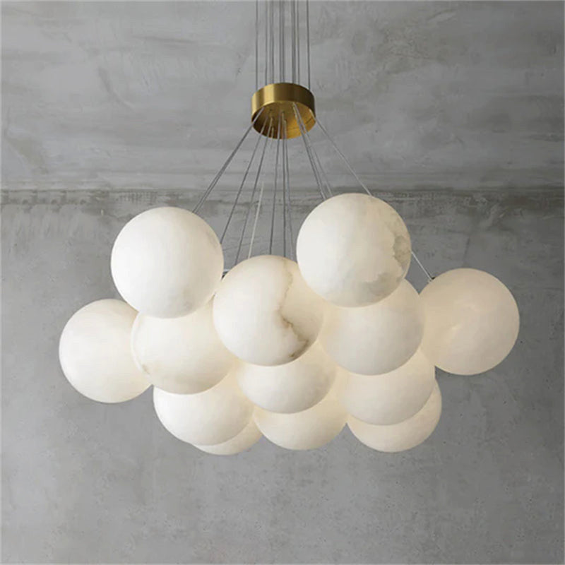 Alabaster Globe Ceiling Pendant Light, 19 Balls, 33"
