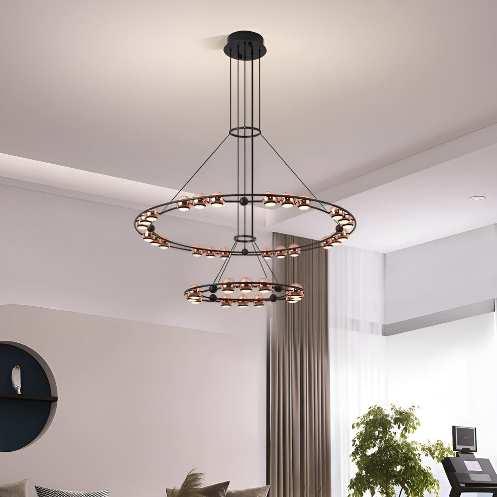 Irgoli | Ring Design LED Rose Gold Decor Hanging Chandelier for Living Room, 3 Rings, Cool Light, Non-Dimmable