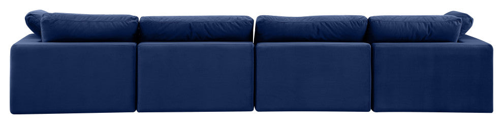Comfy Upholstered Modular Sofa, Navy, 4-Piece: 2 Armless Chair, 2 Corner Chair, Velvet