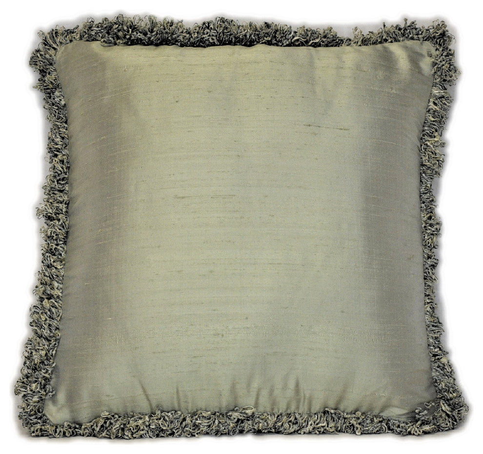 solid green silk fringe decorative throw pillow for living room sofa, 17x17