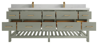 Parker 84" Double Sink Bath Vanity in Evergreen  2" Carrara Quartz