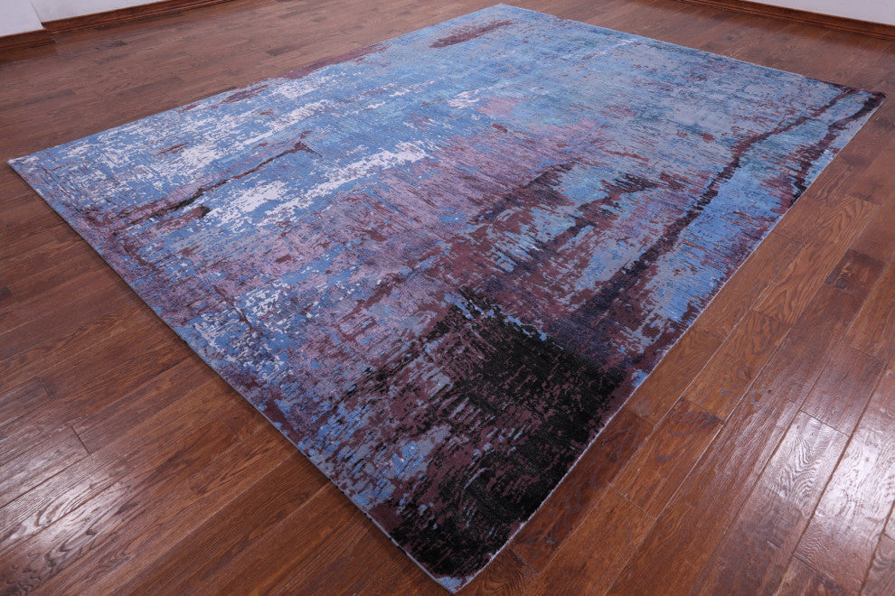 9' 1" X 11' 10" Wool and Silk Abstract Handmade Rug Q8781