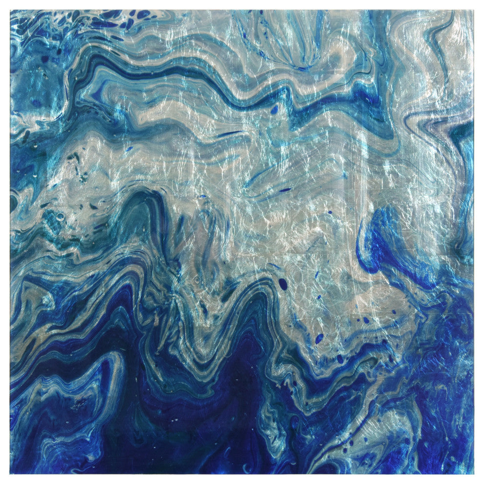 Indigo Minerals Abstract Wall Art Reverse Print Tempered Glass With Silver Leaf