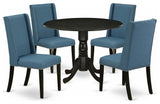 5Pc Kitchen Set, Pedestal Table, 4 Chairs, Mineral Blue Chairs Seat, Black