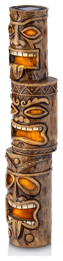 20" Tall 3-Tier Tiki Totem Statue with Solar LED Lights