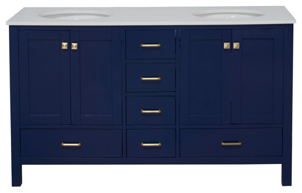 Horizon 60" Double Bathroom Vanity, Royal Blue, Engineered White