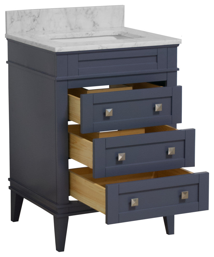 Eleanor 24" Bathroom Vanity, Marine Gray, Carrara Marble