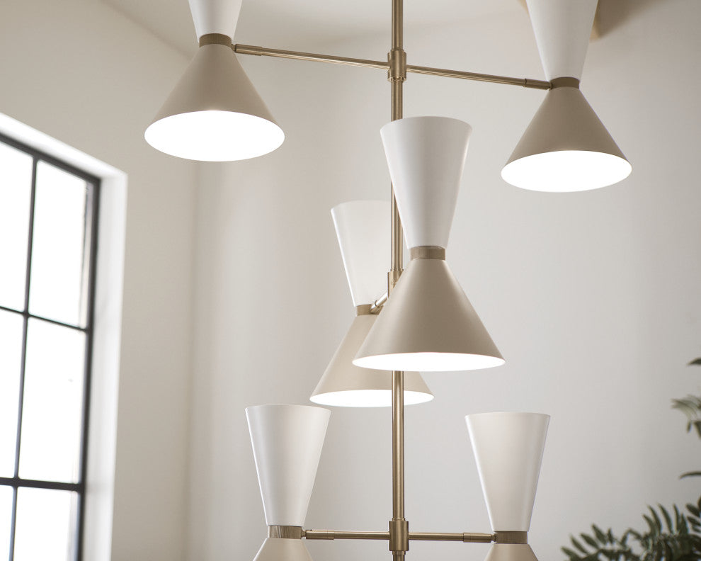 Phix 12 Light Chandelier Foyer, Champagne Bronze and Greige